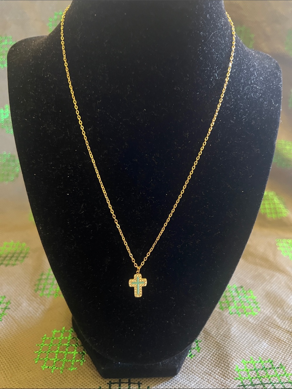 Plunder Gold Chain Necklace with Turquoise Cross Pendant